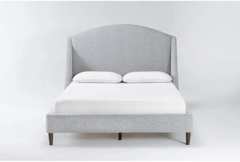 Sienna Grey Queen Upholstered Wingback Shelter Bed With Low Footboard