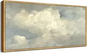 KUVIOKE Vintage Landscape Framed Wall Art Retro Sky Cloud Nature Classic Paints Rustic Farmhouse Kitchen Bathroom Office Decor 8x16in (Natural Framed)