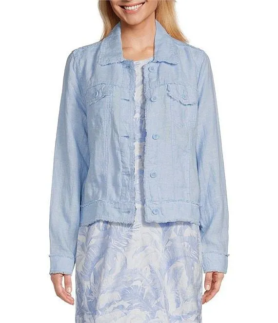 Two Palm Raw Edge Point Collar Long Sleeve Button Front Jacket