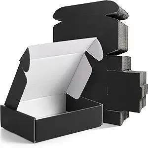 Spakon 50 Packs Shipping Boxes Cardboard Corrugated Mailer Packaging Boxes for Small Business Cute Small Box Cardboard Carton Box Mailers for Packaging Product(Black,6 x 4 x 1.6 Inches)