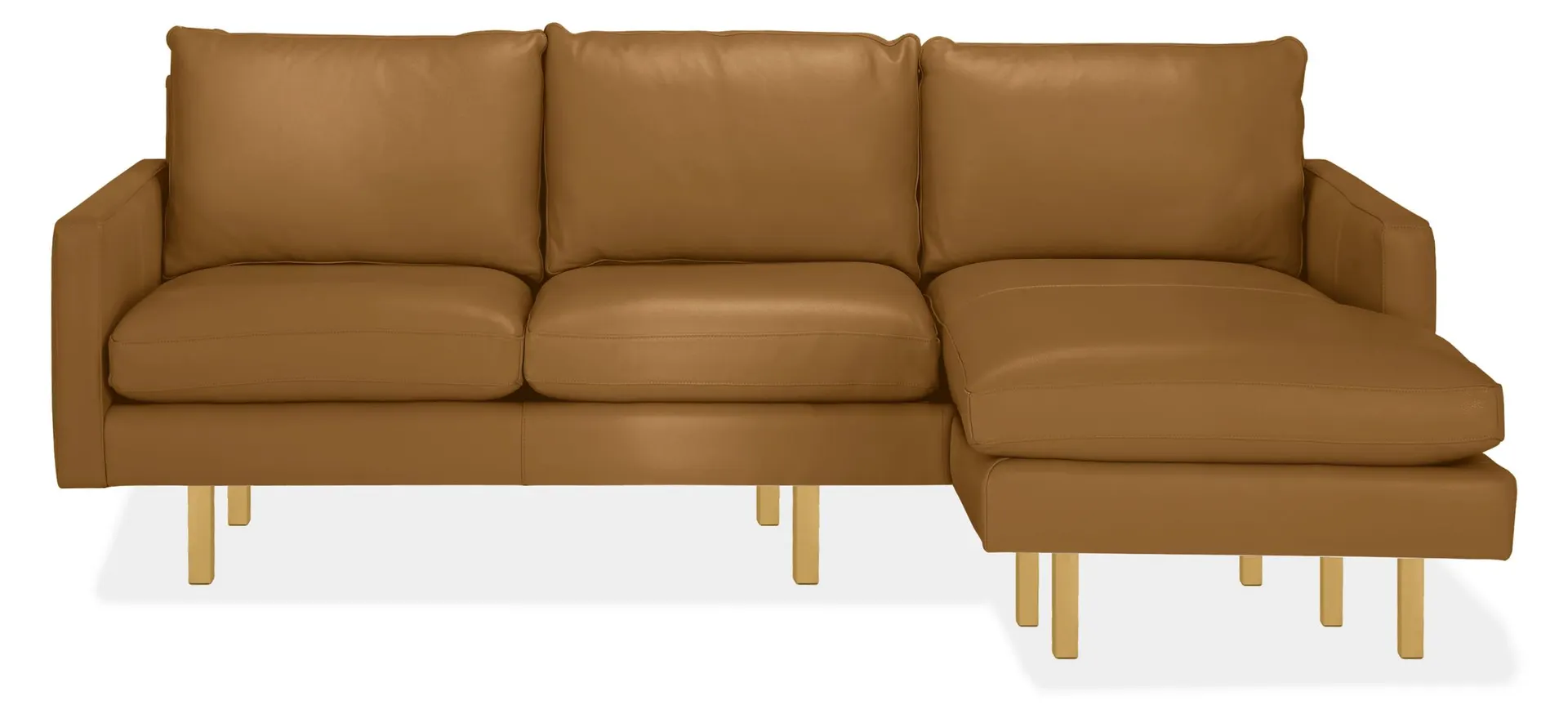 Jasper 96" Sofa with Right-Arm Chaise in Palermo Camel Leather w/Gold Legs