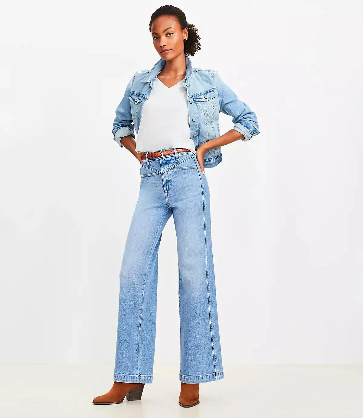 Double Yoke High Rise Wide Leg Jeans in Light Wash