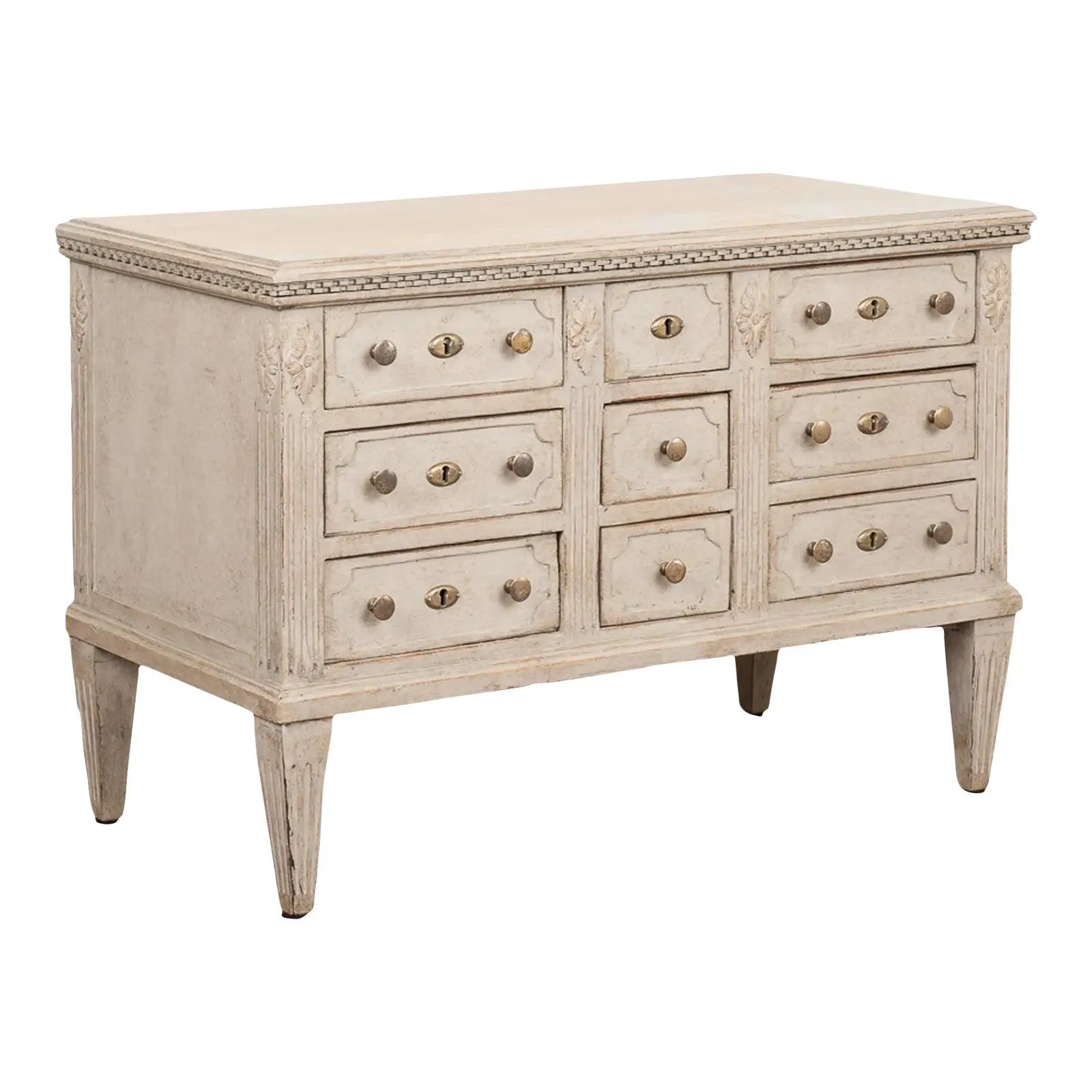 Gray Painted Small Chest of Nine Drawers, Sweden Circa 1860