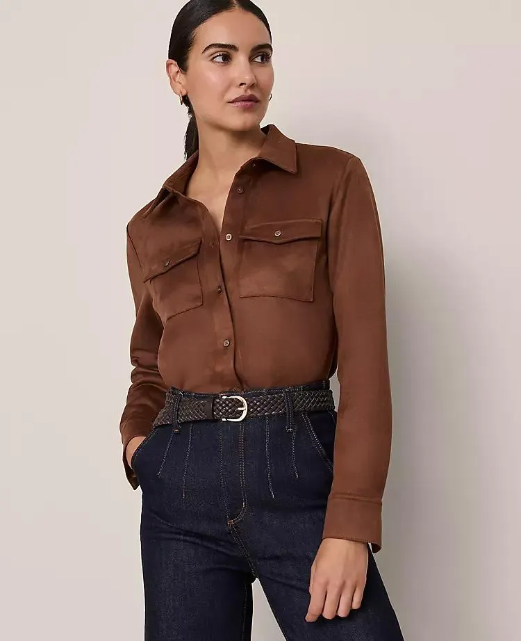Faux Suede Pocket Shirt