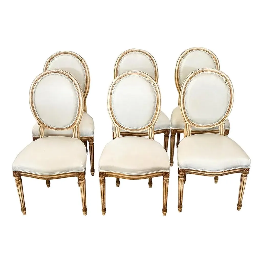19th Century Set of 6 Italian Louis XVI Style Dining Chairs
