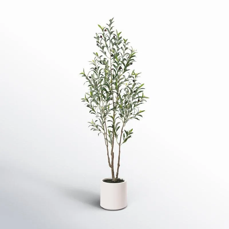 Adcock Faux Olive Tree in White Planter, Lifelike Fake Olive Plant for Indoor and Outdoor Decor