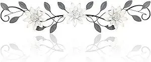 KHJCXS Metal Wall Art Modern Minimalist Metal Flowers Wall Decor Horizontal Wall Art Iron Artwork,for Over Door,Bedroom,Living Room,Kitchen,Office Scroll Wall Decor