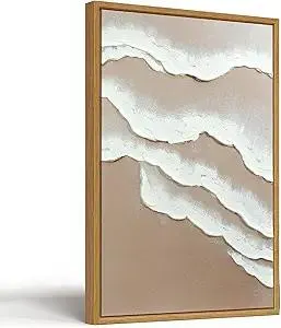 Vaskuro Large Framed 3D Handmade Neutral Art Paintings for Living Dining Room, Textured Wave Abstract Artwork for Wall, Modern Minimalist Cozy Decor for Bedroom Office 24x36 In