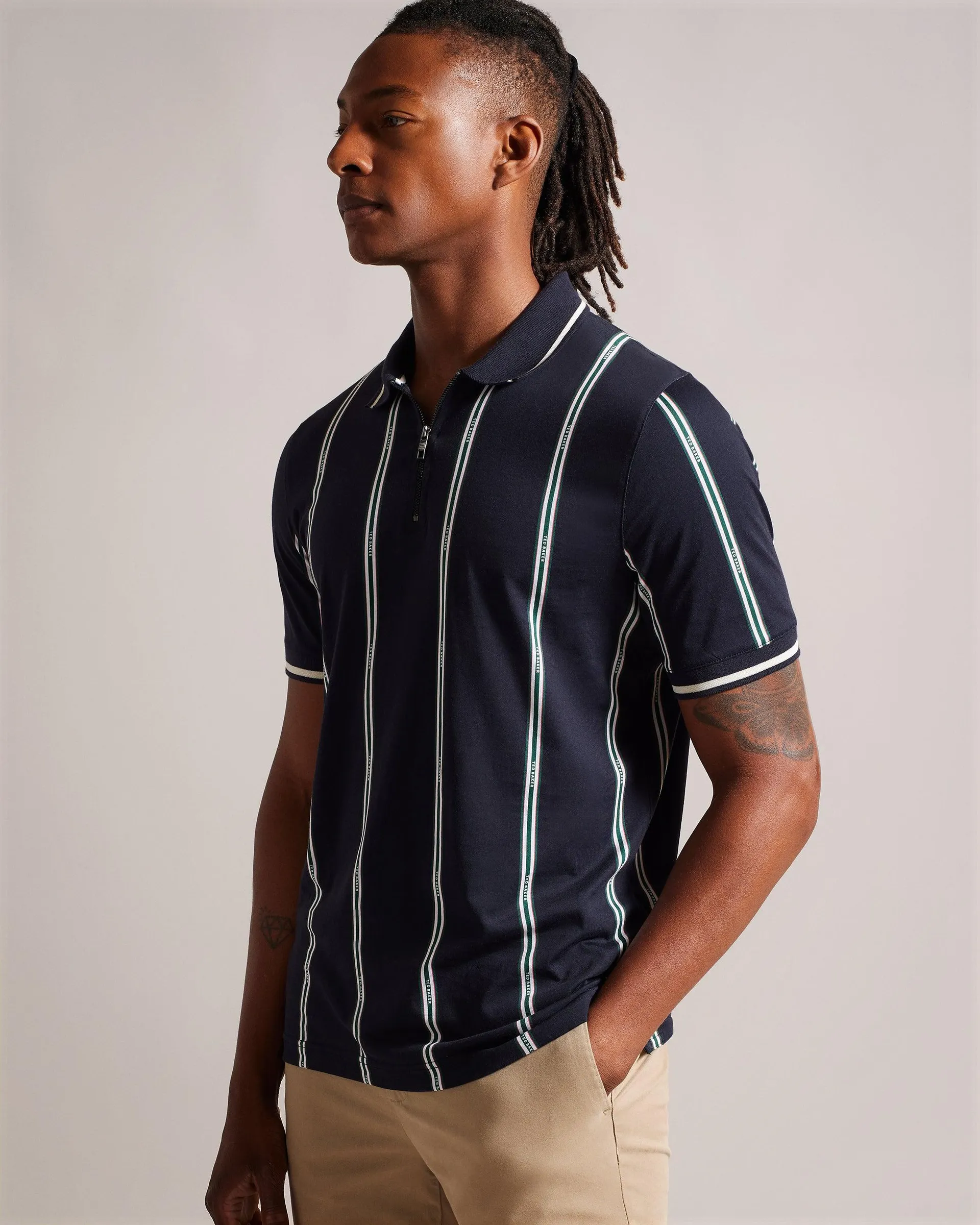 SS Zip Polo with Striped Branding