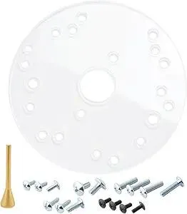 POWERTEC Router Base Plate 6-1/2" w/Centering Pin & Mounting Screws, Predrilled Holes - Clear Acrylic Sub Base, Fits Listed Bosch, Dewalt, Milwaukee, Porter Cable, Makita, Craftsman & More (71022)