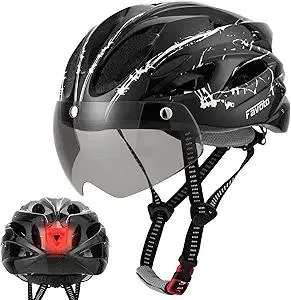 Favoto Bike Helmet Adult - Bicycle Helmet for Men Women Lightweight Cycling Helmets with Led Light Detachable Magnetic Goggles, Breathable Road Bike Mountain Ebike Helmets Adjustable Dial Fit