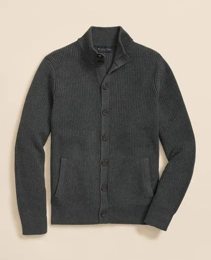 Supima ® Cotton Ribbed Mock Neck Cardigan