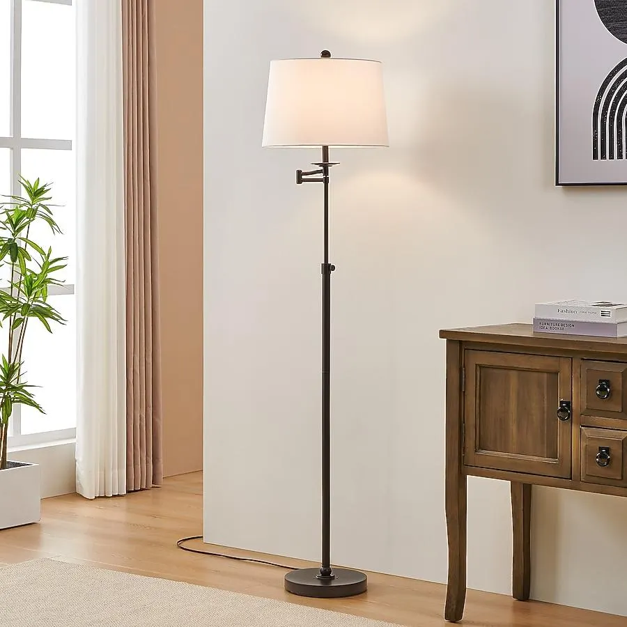 KAWOTI 64.5-in Bronze Swing-arm Floor Lamp with Linen Shade