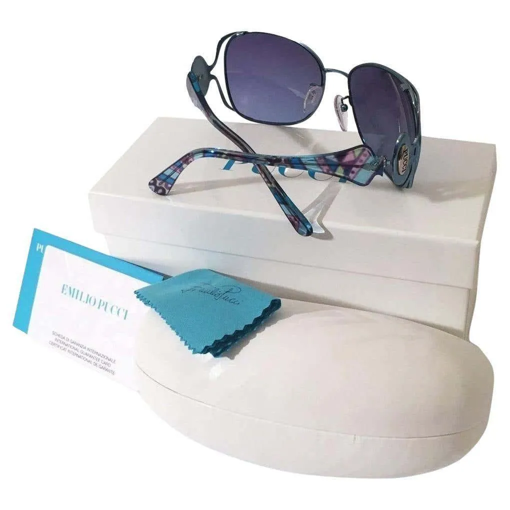 New Emilio Pucci Teal Blue Aviator Sunglasses With Case & Box