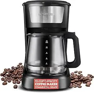 Gourmia 12-Cup One-Touch Drip Coffee Maker – Auto Keep Warm, Pause & Serve, EZ-View Water Window, Stainless Steel Design – Home & Office Electric Coffee Machine