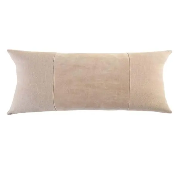Crosby St. Taupe Cotton Slub & Velvet Throw Pillow, 14x36