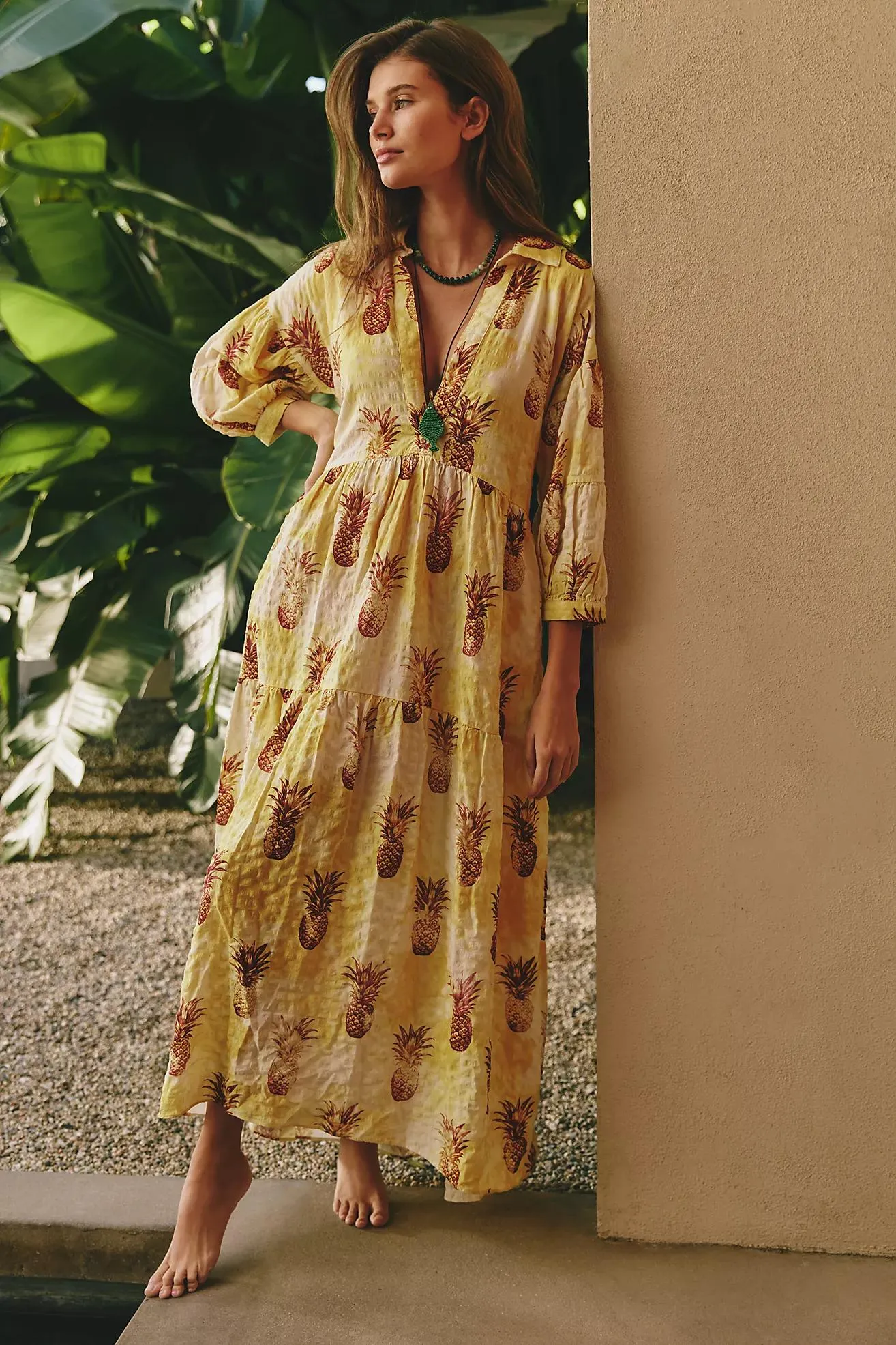 The Carolita Printed Tiered Shirt Dress by Celandine