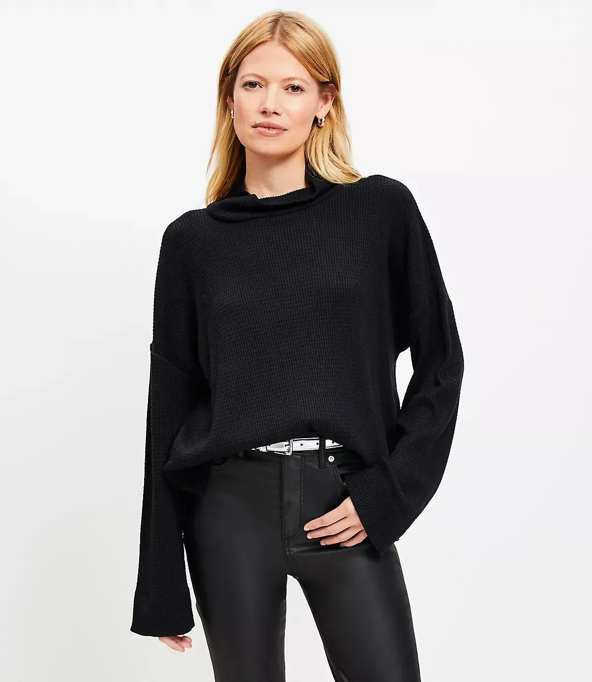 Waffle Relaxed Mock Neck Top