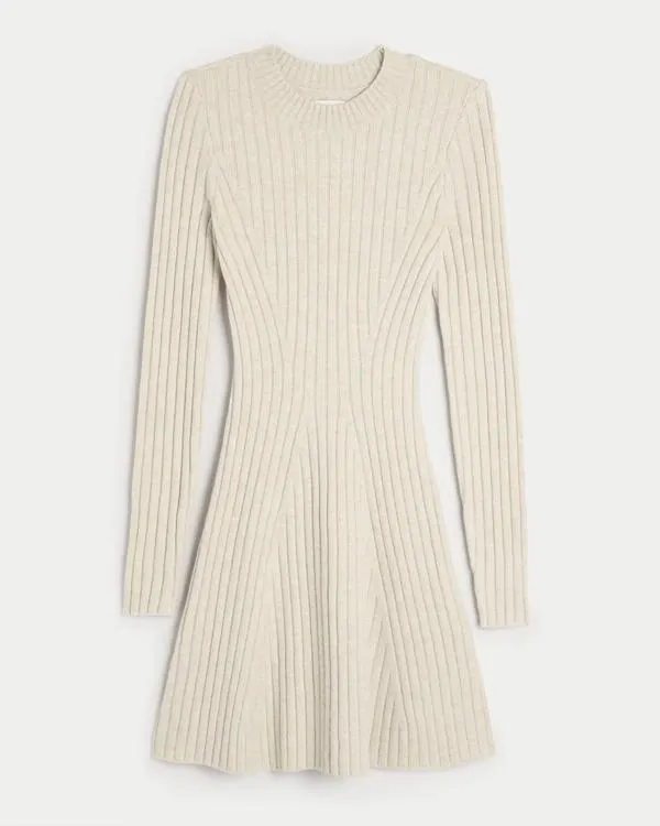 Ribbed Skater Mini Sweater Dress