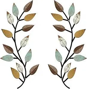 Zhengmy 2 Pieces Metal Tree Leaf Wall Decor Vine Olive Branch Leaf Wall Art Living Room, Hallway Wall Decor Outdoor Decoration(Bright Colors)