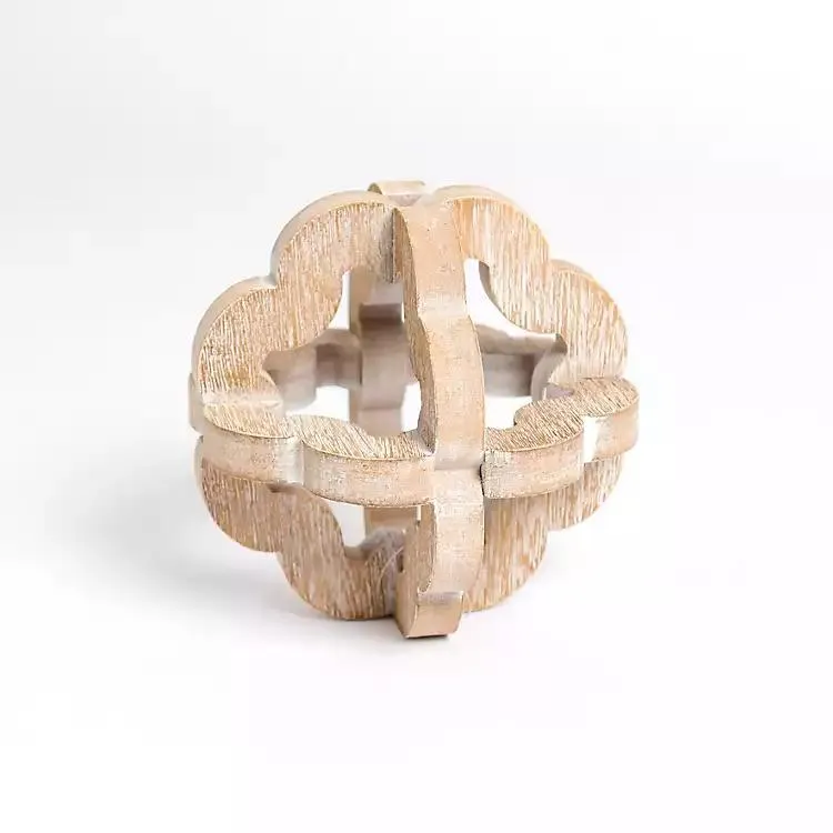 Whitewashed Wood Scalloped Sphere, 6 in.