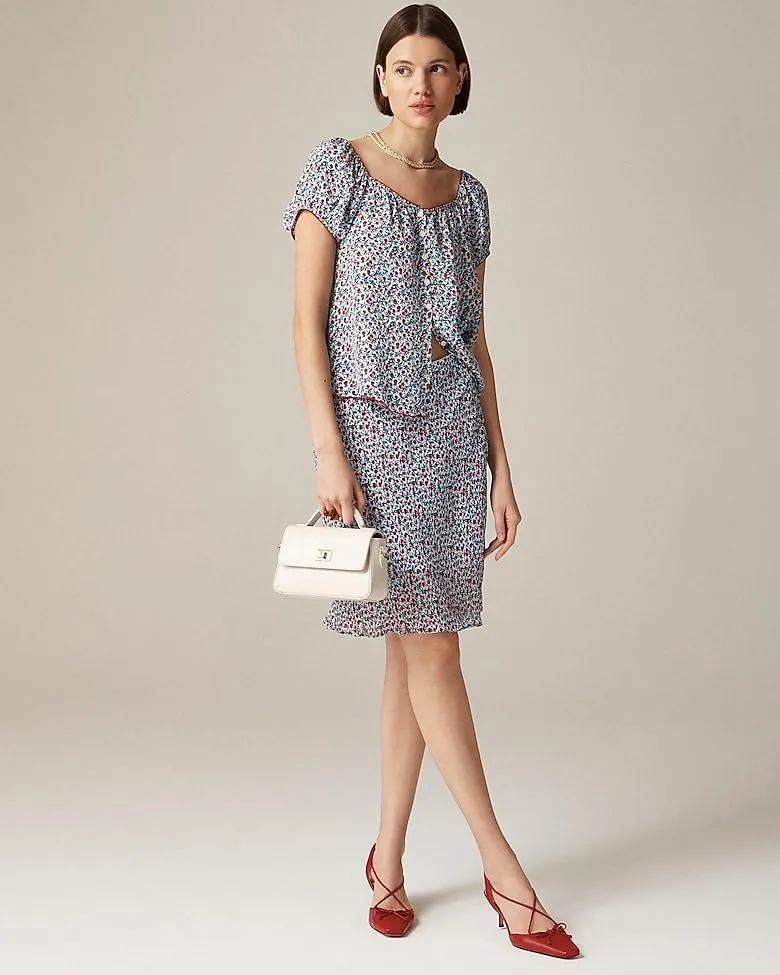 New Gwen layered slip skirt in poppy-print chiffon