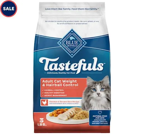 Blue Buffalo Blue Tastefuls Weight & Hairball Control Natural Dry Food for Adult Cats, 3 lbs.