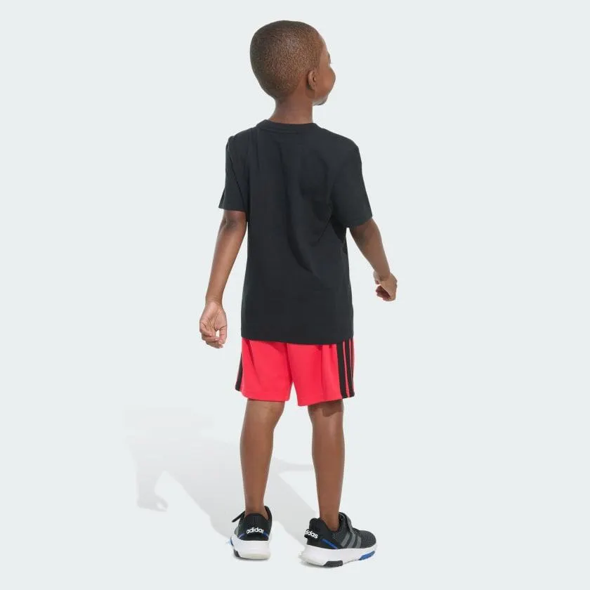 Two-Piece Short Sleeve Graphic Cotton Tee and 3-Stripes Shorts Set