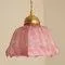 Art Deco Hand-Blown Pink Ruffled Murano Glass Pendant, 1970s
