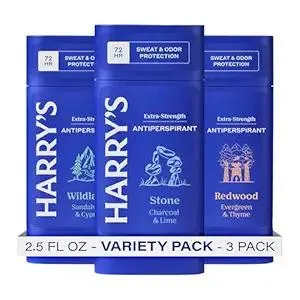 Harry's Extra-Strength Antiperspirant Deodorant, Sweat & Odor Control Antiperspirant for Men, Variety Pack - Stone, Redwood, Wildlands, 2.5 oz Pack of 3