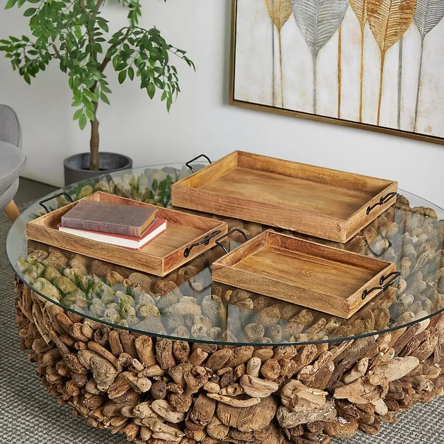 Grayson Lane 3 -Pack Brown Wood Industrial Decorative tray