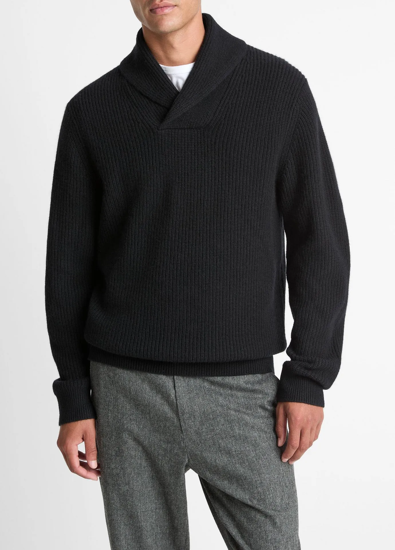Shaker Wool-Cashmere Shawl-Collar Sweater