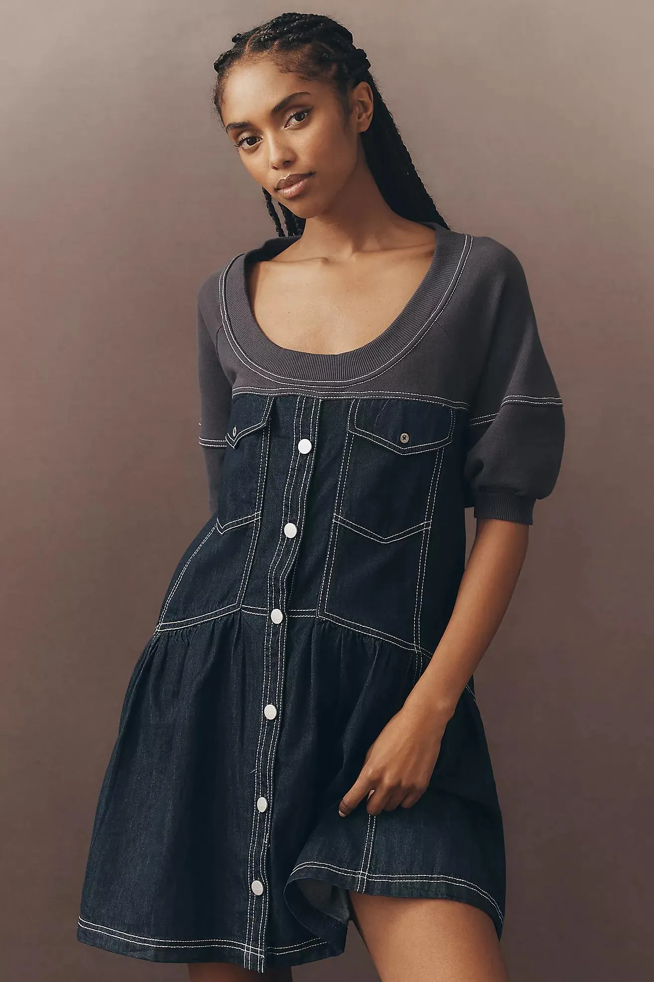 Pilcro Denim Sweatshirt Twofer Swing Dress