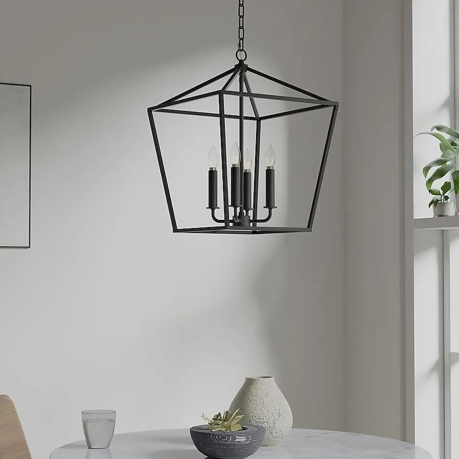 allen + roth Lane 4 -Light Matte Black Transitional Square Medium Indoor/Outdoor Hanging Pendant light