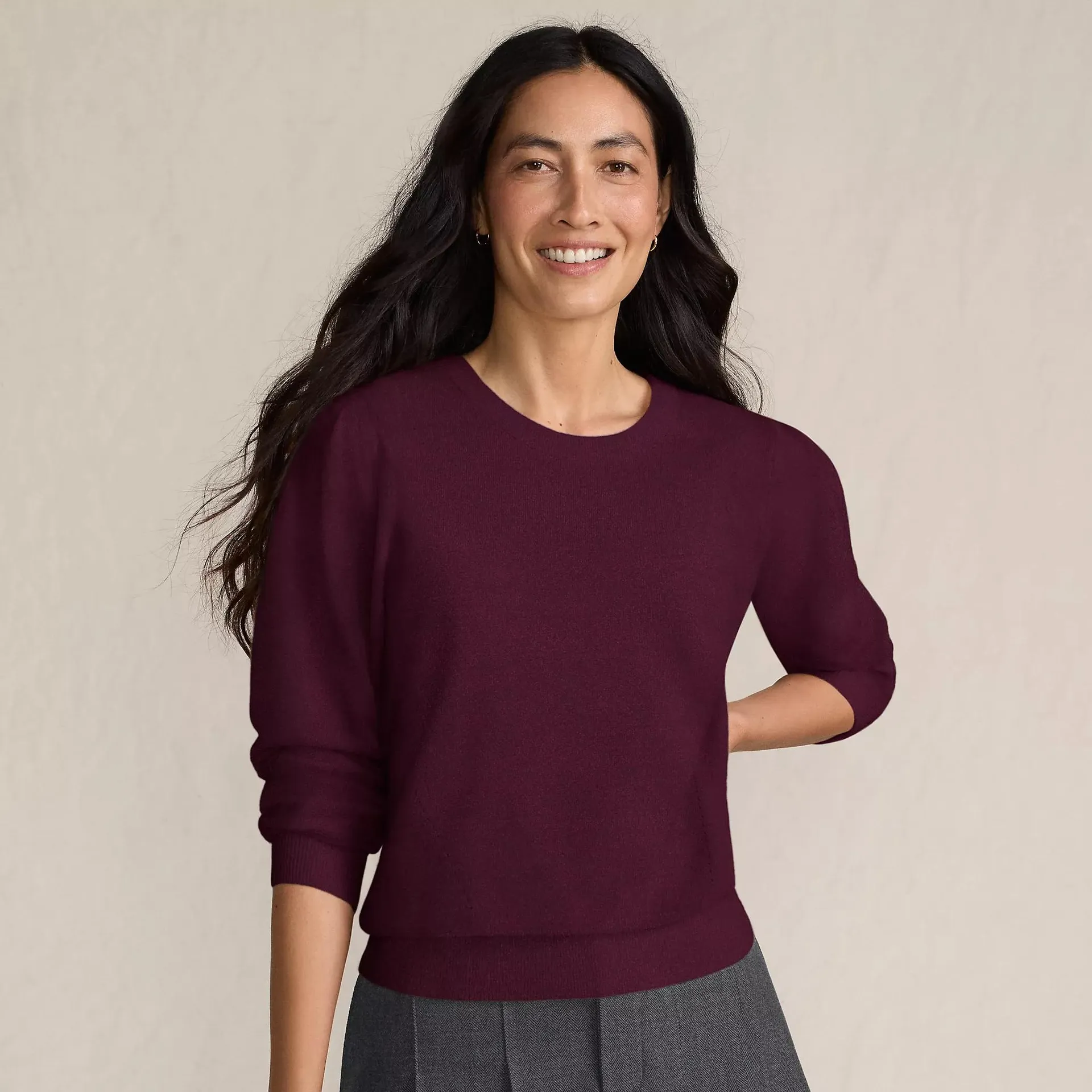 Women's Cashmere Puff Sleeve Crew Neck Sweater