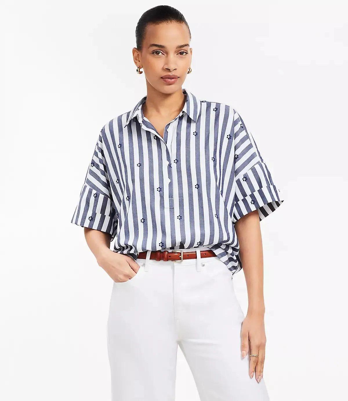 Clip Stripe Henley Dolman Everyday Tunic Shirt
