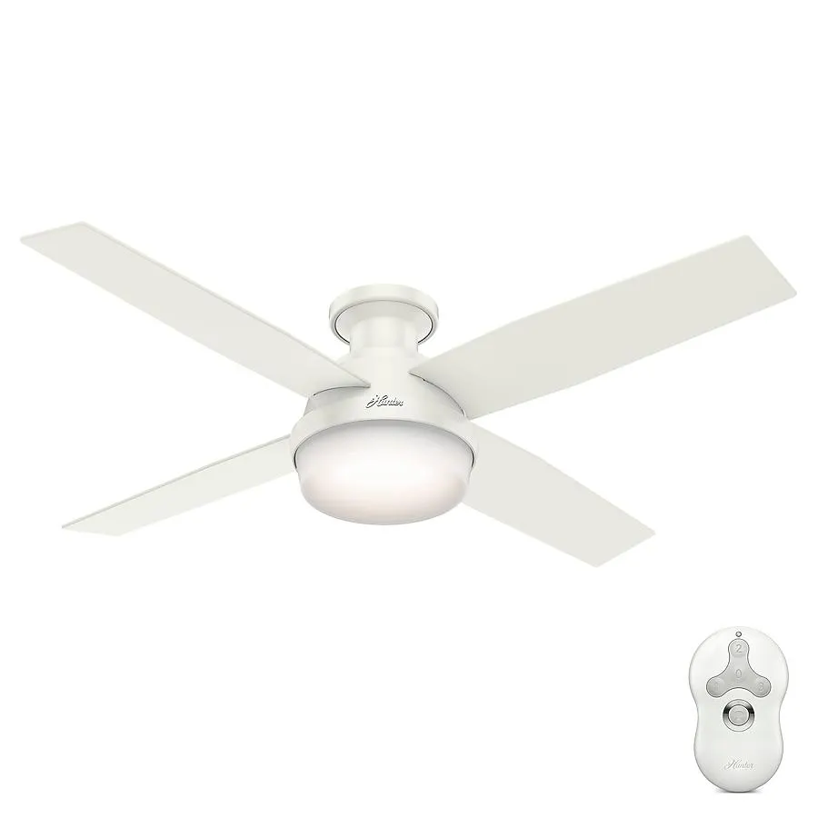 Hunter Dempsey 52-in Flush Mount Fresh White with Fresh White/Blonde Oak Blades Ceiling Fan With Light and Remote ( 4 -Blade )
