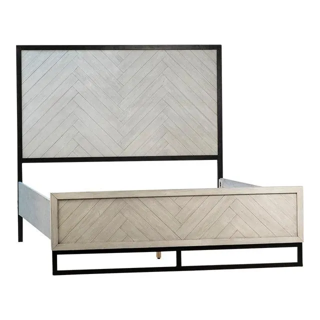 Herringbone White Wash Queen Bed