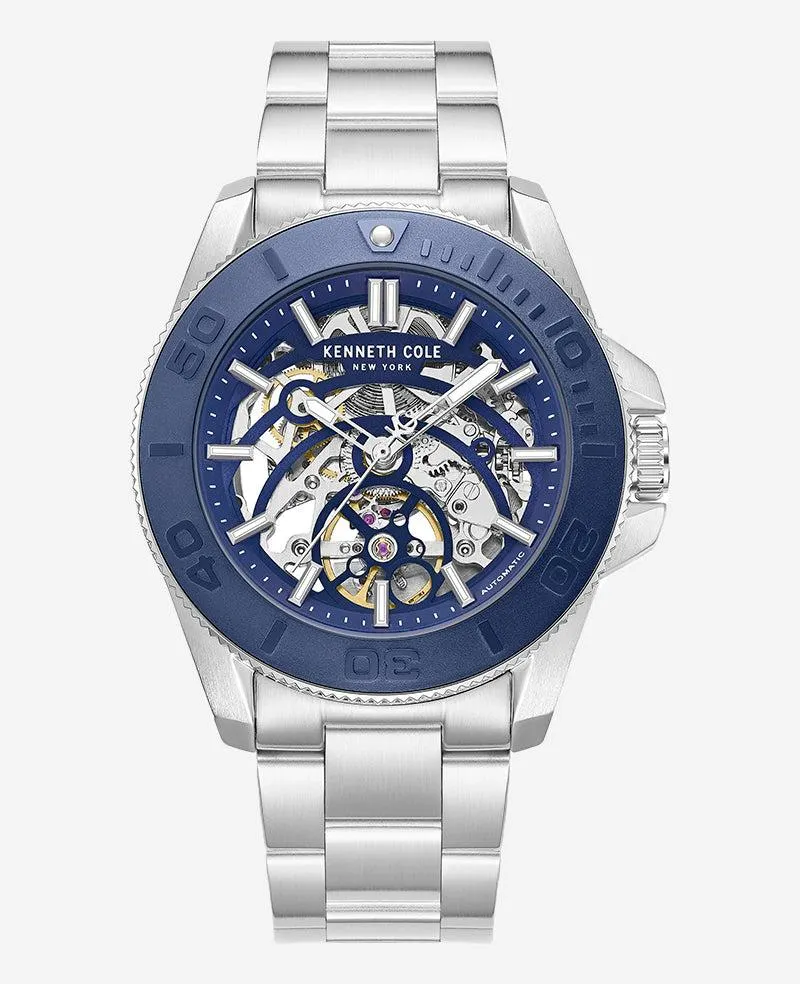 Skeleton Automatic Blue Contrast Dial Bracelet Watch -