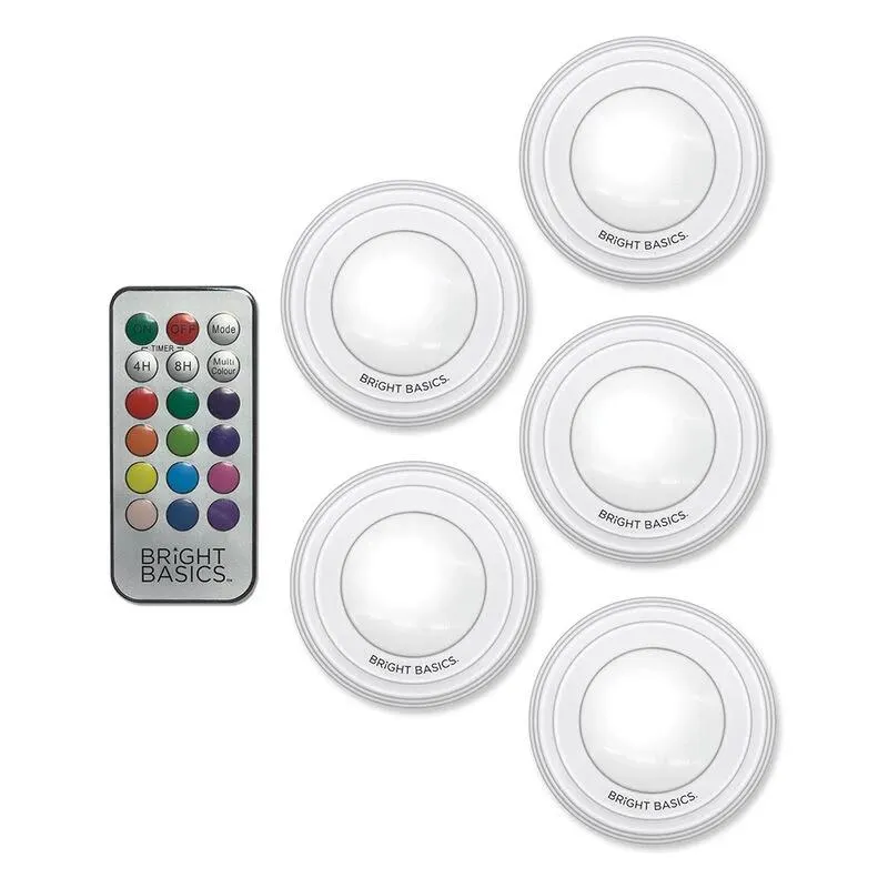 Aduro BrightBasics RGB Color-Changing Remote Control Puck Lights, 5-Pack