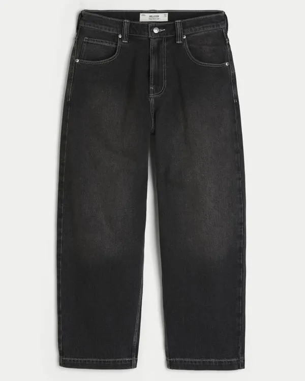 Washed Black Embroidered Snake Skater Baggy Jeans