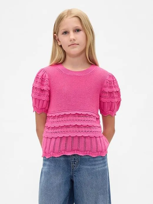 Kids Scalloped Mixed-Stitch Sweater