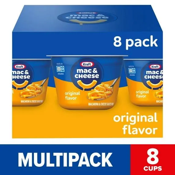 Kraft Original Mac N Cheese Cups Easy Microwavable Dinner, 8 ct Box, 2.05 oz Cups, Shelf-Stable