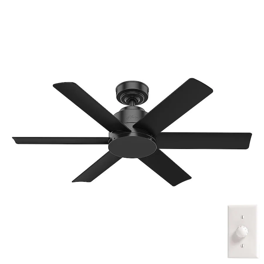 Hunter Kennicott 44-in Outdoor Downrod or Flush Mount Matte Black with Matte Black Blades Ceiling Fan Without Light 6 -Blade )