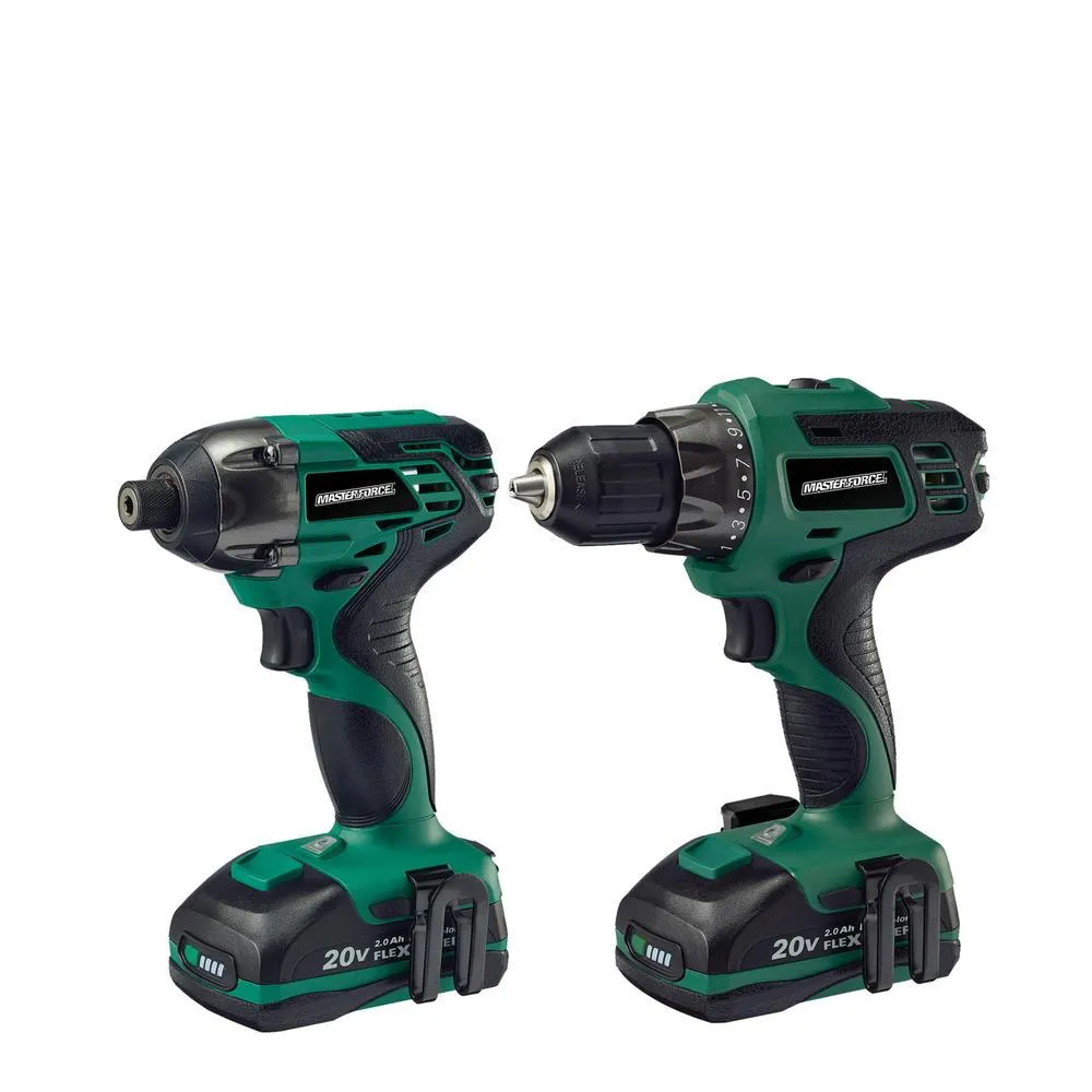 Masterforce® 20-Volt Cordless 1/2" Drill & 1/4" Impact Driver Combo Kit