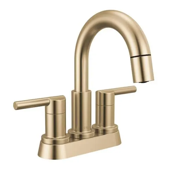 Nicoli Gold 4 in. Centerset Double Handle Pull-Down Spout Bathroom Faucet in Champagne Bronze
