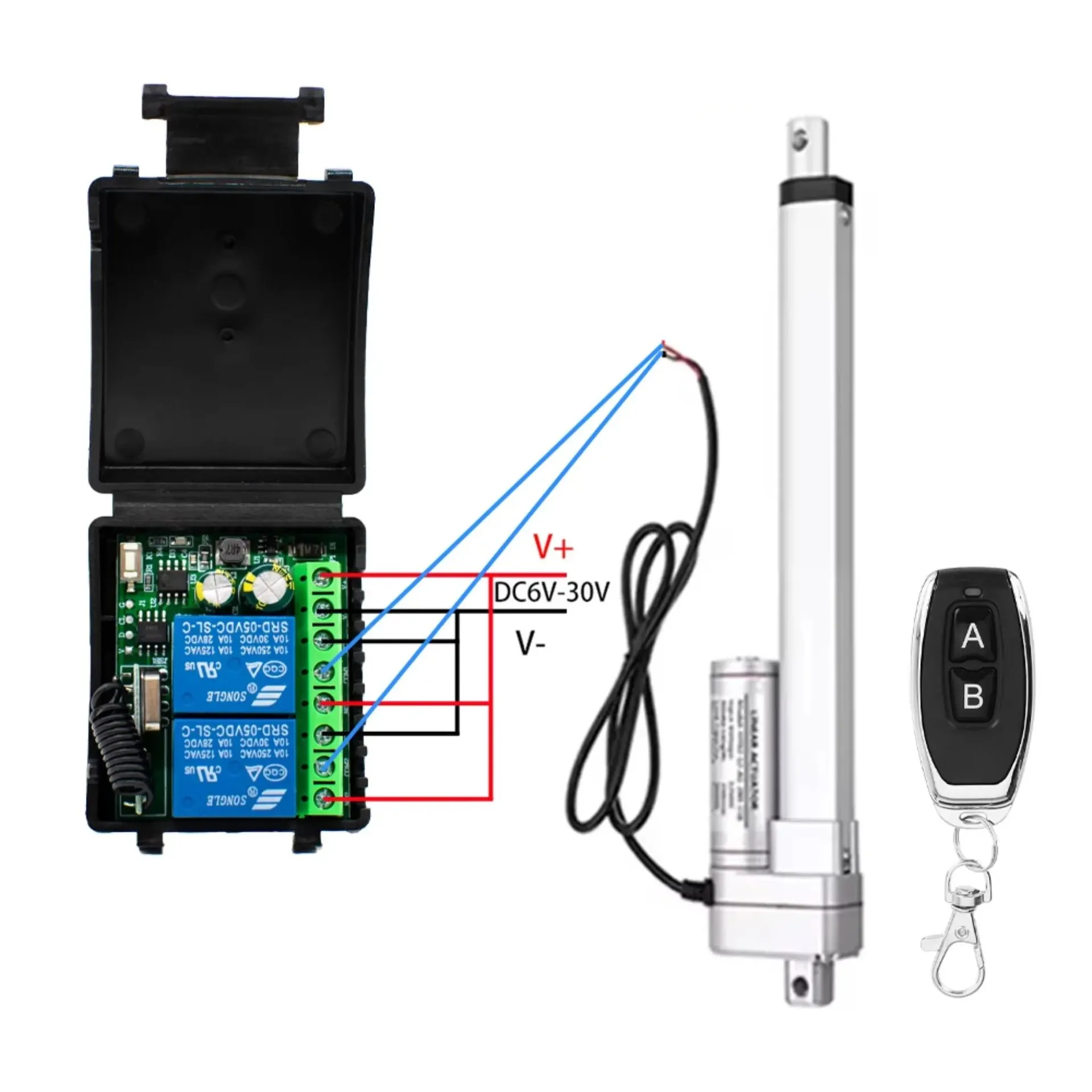 Controlador de motor de actuador lineal RF de 12 V, 24 V y 433 MHz, módulo receptor de 2 canales, interruptor y transmisor de 2 canales para cerradura electromagnética de puerta LED.