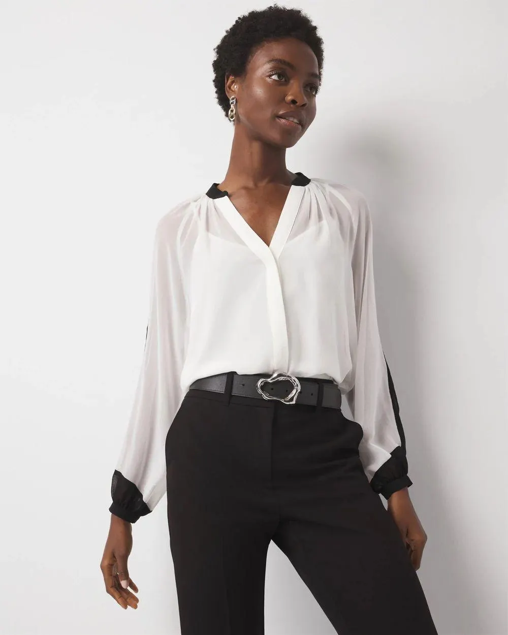 Petite Chiffon Colorblock Blouse
