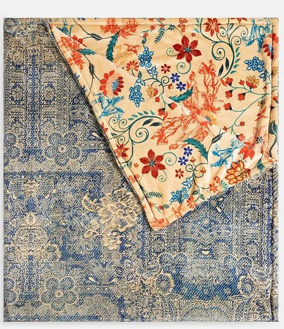 Laurel Canyon Denim Print Cozy Reversible Throw Blanket