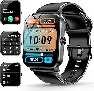 Smart Watch, 1.85" Smartwatch for Men Women (Answer/Make Call), Heart Rate, Sleep Monitor, Pedometer, 120+ Sport Modes Activity Tracker, IP68 Waterproof Fitness Watch for Android iOS (Black)